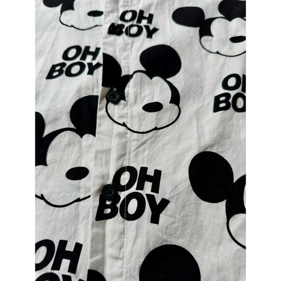 Disney Mickey Mouse Shirt Mens Large White Black Oh Boy Neff Button Up Cartoon - Picture 8 of 15
